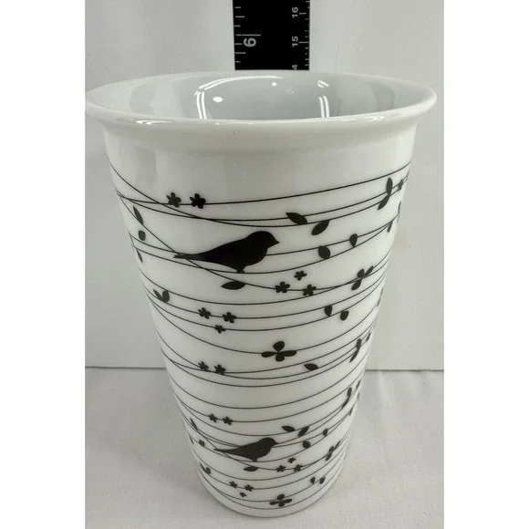 Ciroa Oiseau Coffee Travel Mug W/Lid Bird on a Vine Black and White Unused New - Picture 7 of 8